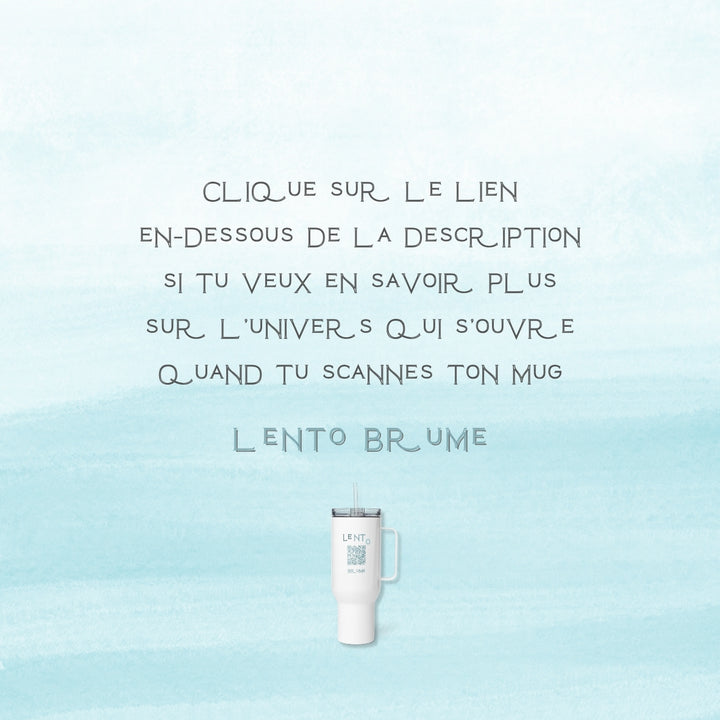 Texte expliquant l’univers sensoriel accessible via le QR code du mug Lento Brume